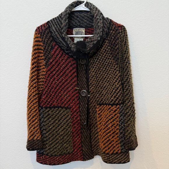 Multicolor Wool Blend Button Up Cardigan Red Green Yellow Fisherman Style Medium - Picture 1 of 8